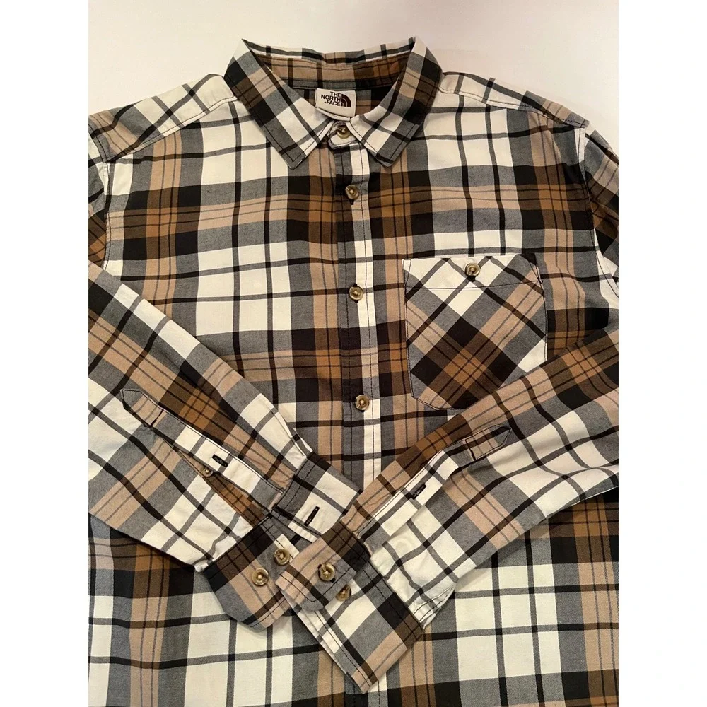 The North Face Men's‎ Long Sleeve Button Down Shirt Size Large Brown Gray White